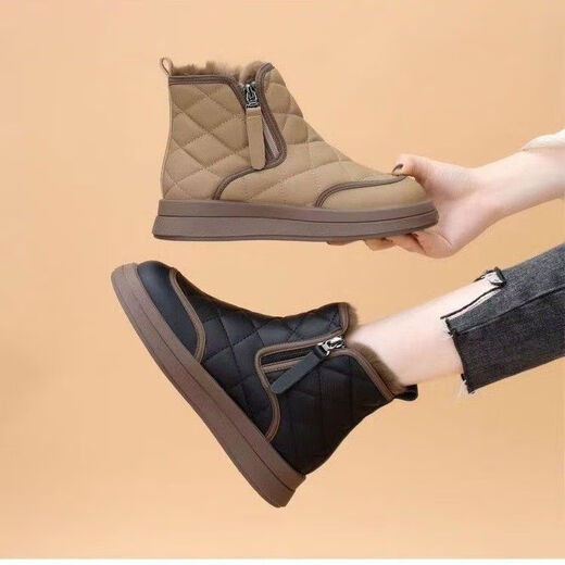 Snow boots for women 2025 fashion new winter velvet thickened warm non-slip casual versatile cotton shoes women's cotton shoes black 37