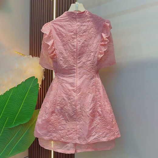 New Chinese style national style suit waisted half-sleeved fungus top fat girl short-sleeved shirt skirt shorts two-piece set yellow two-piece set 3XL 3xl suitable for 120-150Jin Jin equals 0.5 kg