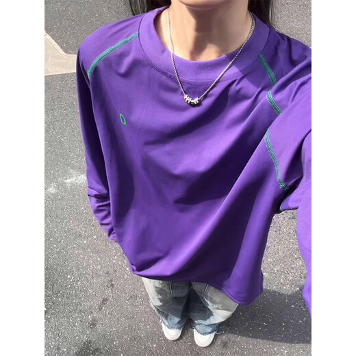 Mango plum purple right shoulder quick-drying long-sleeved T-shirt men's autumn running sports training clothing outdoor cycling clothing bottoming shirt black L