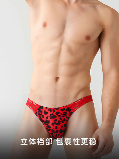 Men's underwear leopard print thong style ice silk briefs lace sexy transparent low waist U convex sports fun style panther pattern M100-120Jin Jin equals 0.5 kg