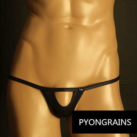 2025 new men's thong front hollow design, easy to take off, thin nylon stretch, comfortable and sexy T pants, black S