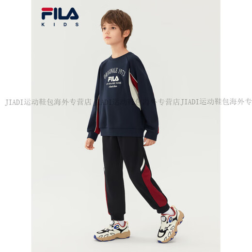 FILA KIDS Children's Clothing Boys' Sweaters 2025 Winter New Children's Cotton Comfortable Loose Tops Official Authentic Night Machine Blue-NV M 140c