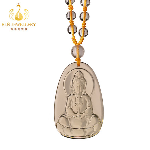 Bailuoqi Natural Citrine Guanyin Pendant Necklace Guanyin Bodhisattva Pendant Ping An Men's Buddha Statue Native Buddha Amulet Citrine (With Lanyard)