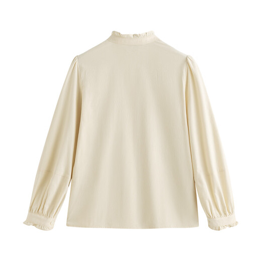 INMAN Pure Cotton French Ruffled Stand Collar Shirt Women's 2025 Autumn Temperament Commuting Long-Sleeved Corduroy Shirt Apricot S