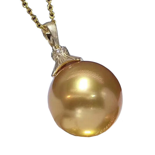 Jinxu natural color seawater gold beads pearl pendant 13-14mm retro 18K gold necklace perfect round and flawless for women 13-14 gold