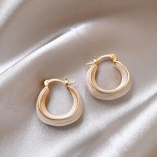 Drop glaze white U-shaped earrings for women, unique hot style, high-end luxury earrings, autumn and winter earrings, birthday gifts, gold U-shaped drop glaze earrings, one pair