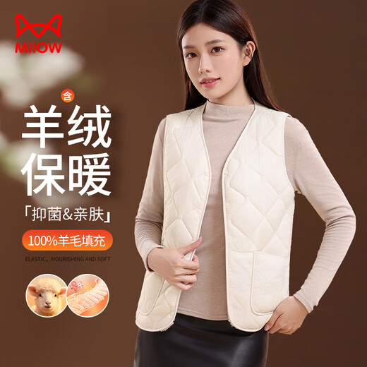 Catman 10A Antibacterial Wool Vest Women's 2025 Autumn and Winter Solid Color Wearable Versatile Sleeveless Warm Jacket