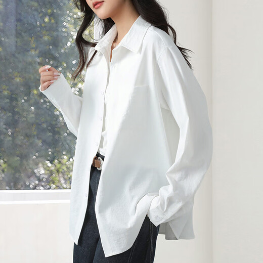 The same brand of women's tops and shirts for women 2025 new loose casual long-sleeved shirts, jackets, shirts, white M recommended (120-140 Jin Jin equals 0.5 kg) loose version