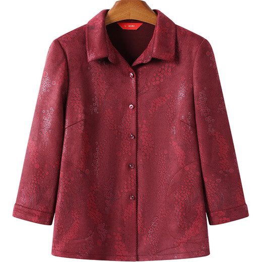AX Light Luxury 2026 Middle-aged and Elderly Grandma Spring and Autumn Shirt New Style Festive Mother Long Sleeve Wife Jacket Xipo Red + Pants L Recommended 100Jin Jin is equal to within 0.5kg