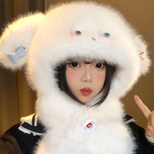 CTRLEND2025 New Cute Puppy Ears Plush Hat Scarf All-In-One Winter Ear Protection Cold Warm Lei Feng Hat Small Fish Puppy Plush Hat