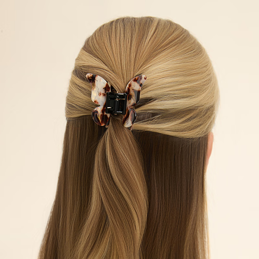 Yingtang FunF/Lefenqi star's same light luxury style bow acetic acid gripper hairpins dance of butterfly shadow aurora pink