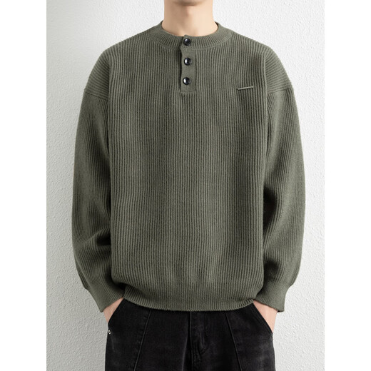 Falling sweater men's new autumn and winter loose round neck white sweater with sweater for boys Henry shirt handsome WE25621 caramel M recommended 95-115Jin Jin equals 0.5 kg