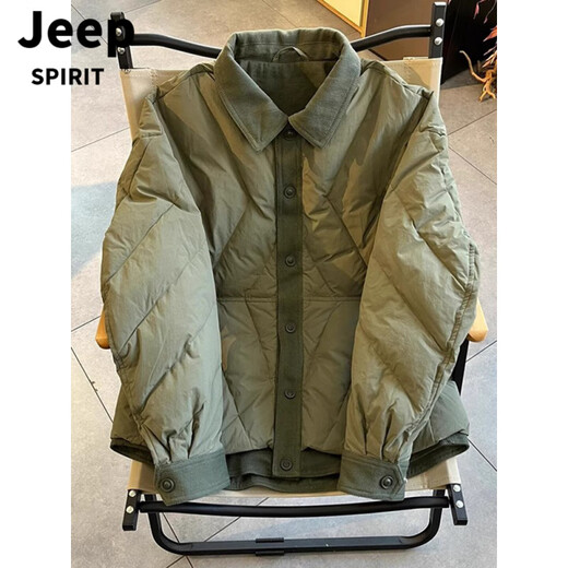JEEP SPIRIT Diamond Plaid Light Thin Cotton Jacket Men's Winter Shirt Collar Fake Two-Piece Jacket Pian Shuai Army Green Jacket Men Black M 90-115Jin Jin is equal to 0.5 kg