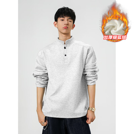 Unicorn cool gray retro Henry collar sweatshirt men's autumn and winter large size versatile bottoming shirt 350g American trendy brand long-sleeved T-shirt black plus velvet XL