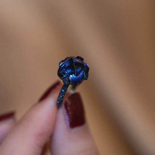 Tanzanite Black Gold Ring Dark Sugar Tower Tanzanite Blue Hao Stone Ring Fashion Niche Creative Trend Opening Adjustable