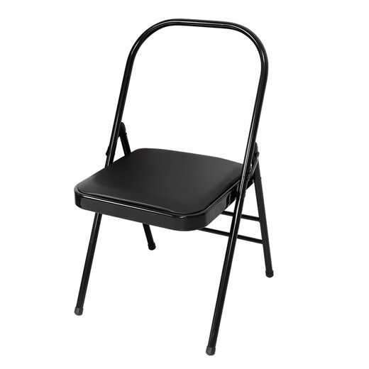 He Jiagong thickened folding chair Yoga assistive device Pilates multifunctional PU surface auxiliary folding yoga stool 22 round yoga folding chair - single beam black