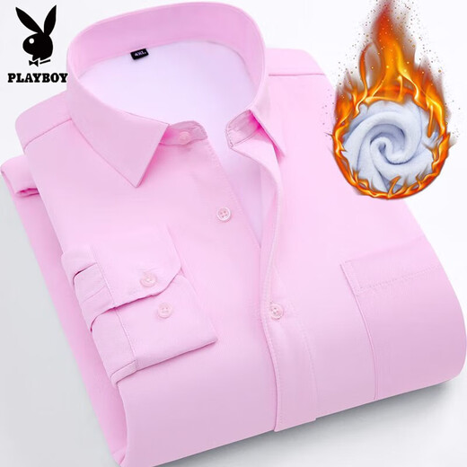Playboy autumn and winter men's warm shirt men's velvet thickened business formal striped shirt men's long-sleeved casual inch shirt men's 901 velvet XL /40 115-125Jin Jin equals 0.5 kg