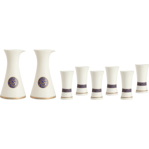 Li Sifu comes with a set of white wine cups, ceramic Chinese-style wine set, wine divider, high-end Luoyang cultural new year gift, two pots and six cups - jade porcelain gift box