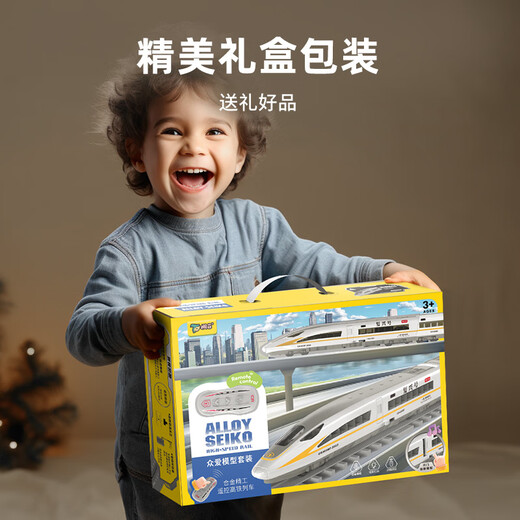 麦格萌遥控火车高铁玩具动车模型仿真高速列车3-6儿童玩具男孩生日礼物 遥控合金高铁-银灰色【车头+车厢+轨道】 送礼推荐【六一礼物 节日礼物】