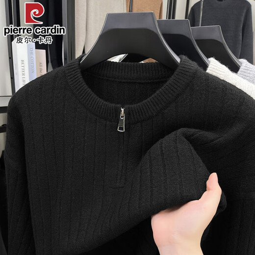 Pierre Cardin 2025 Autumn and Winter New Half-Zip Sweater Men's Loose American Style Henley Neck Textured Sweater Black M