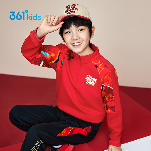 361 New Year's clothing New Year's children's sweatshirt 26 spring men's and large children's velvet warm half turtleneck splicing top red 150