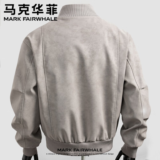 Mark Huafei American retro matte pu leather jacket men's autumn trendy short cleanfit right shoulder stand collar flight jacket