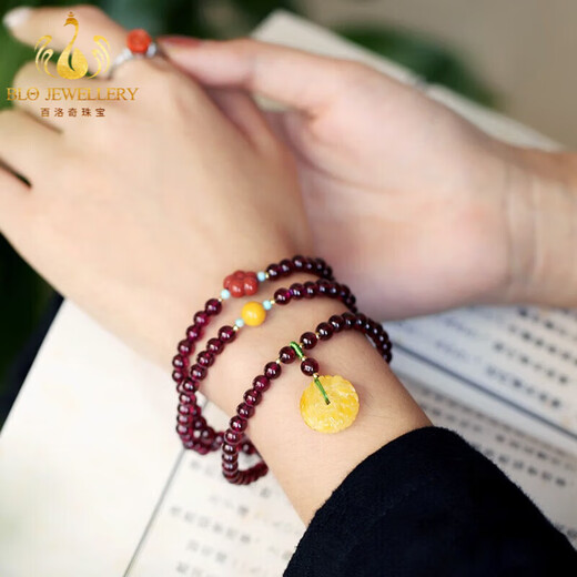 Bailuoqi Purple Teeth Black Garnet Bracelet Women's 108 Multi-circle Bracelet Chinese Valentine's Day Gift Beads 5mm Three Circles