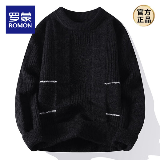 ROMON Twist Henry Neck Sweater Men's Loose Lazy Style Autumn and Winter Sweater Thickened Warm Men's Bottoming Sweater WE25629 Black 4XL About 180-195Jin Jin equals 0.5kg Can be worn