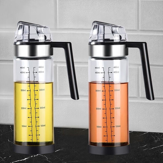 German anti-leak oil kettle without hanging glass oil bottle for home kitchen soy sauce oil tank automatic seasoning box 550ML automatic opening and closing glass oil kettle