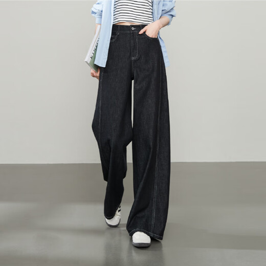 ESE-Y Yiyang 2025 star same style non-fading denim blue straight jeans for women autumn new wide-leg pants denim blue-regular 29
