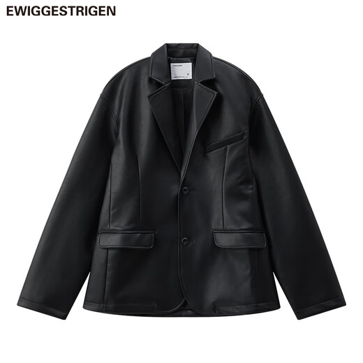 EWIGGESTRIGEN E3 short retro leather suit jacket loose black motorcycle jacket designer exclusive black L