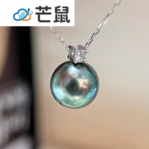 Mang rat seawater black pearl malachite green king pendant gold bright round pearl necklace 9-10mm malachite green