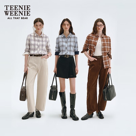 Teenie Weenie Bear Women's Shirt 2025 Autumn New Retro Plaid Fashionable Embroidered Long Sleeve Shirt