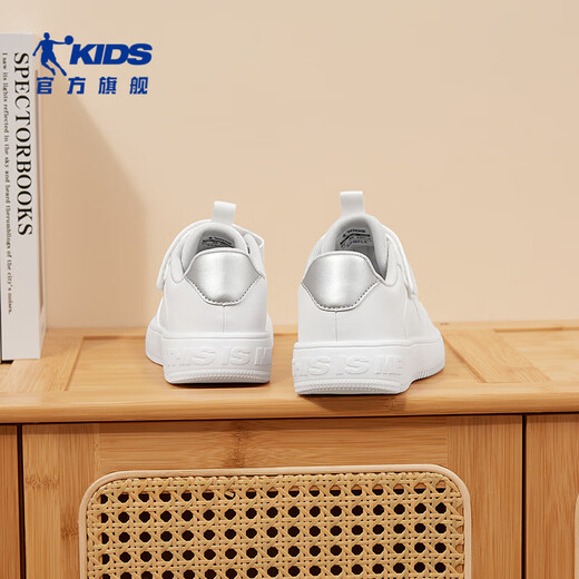 Jordan men's big children's sneakers, children's spring, autumn and winter leather-topped white shoes, Velcro children's shoes, pure white/silver 36