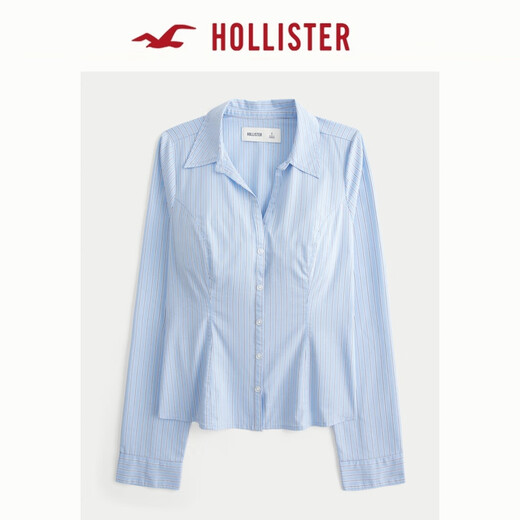 HOLLISTER25 new autumn and winter Y2K hot girl slim striped lace-up poplin shirt women's 340-5486 blue striped XS (160/80A)