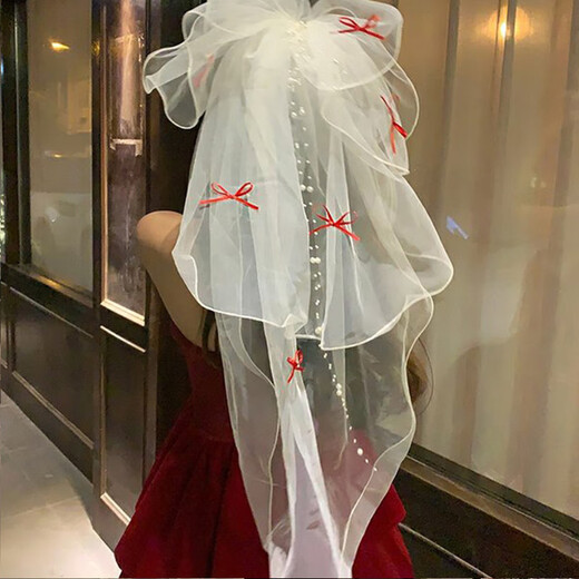 Bai Qixin's veil, proposal and certificate, bride's confession, photography, bow, photo props, adult ceremony, graduation season, red bow, pearl veil, hair comb