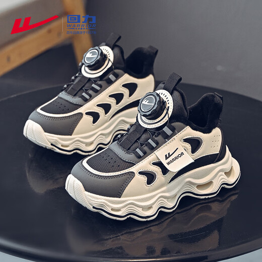 Warrior children's shoes, boys' velvet running shoes, middle and large children's campus warm sports cotton shoes, winter style WZ-C071L m/black 36