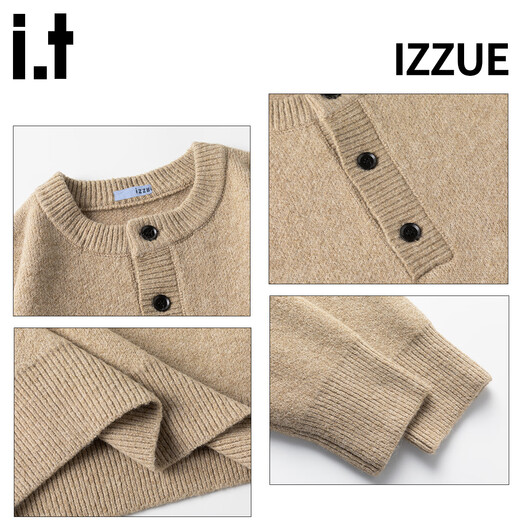Izzue it trendy Henry collar sweater for men in autumn and winter Japanese style retro loose thick warm wool sweater black official authentic M