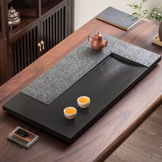 Natural black gold stone tea table stone coffee table high-end office living room tea set tray modern light luxury tea tray home 50*30*3CM