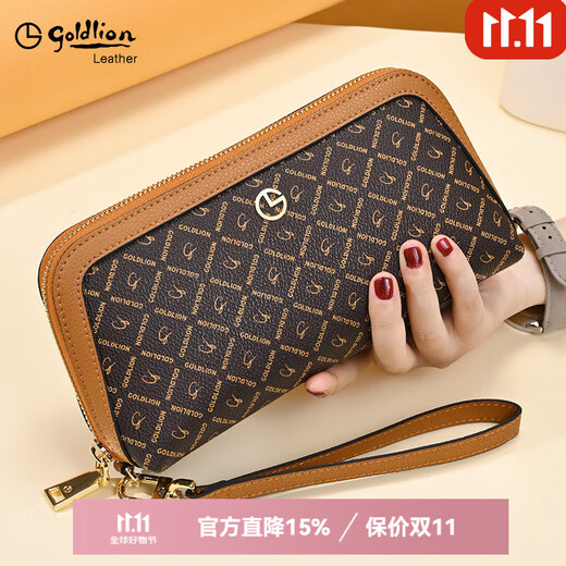 Goldlion Women's Handbag 2025 New Handbag Women's Brand Long Wallet Wallet High-end Luxurious Double Zipper Can Hold Mobile Phone Length 220* Width 115* Thickness 60mm