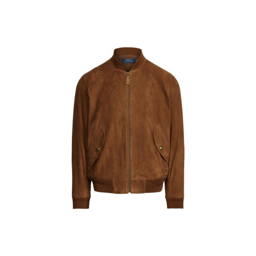 RALPH LAUREN Ralph Lauren SS22 solid color zipper cashmere leather casual long-sleeved leather jacket for men brown brown M