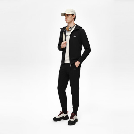 Biyinlefen Check T 2025 Autumn New Men's Outdoor Sunscreen Soft Hooded Knitted Jacket Texture 07 Black XL (110)