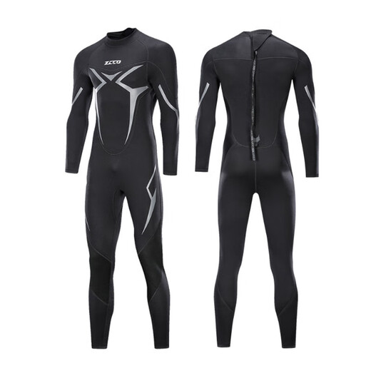 ZCCO 3mm swimsuit women's wetsuit men's snorkeling suit one-piece front zipper cold-proof swimsuit sailing suit for women/3mm black and red 5-piece one-piece back zipper short-sleeved shorts S