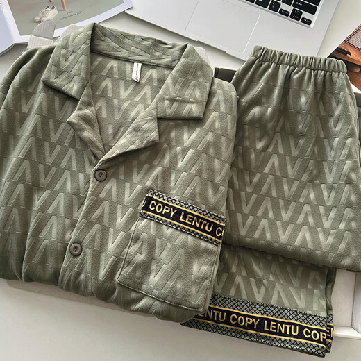 Palanduo De Velvet Pajamas Men's Spring, Autumn and Winter 2025 New Thin Velvet Thickened Warm Teenagers Winter Home Clothing Set 21502 Green Thermal Storage Warmth + De Velvet Suit L Height 165-173, weight 105-130