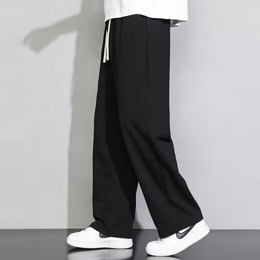 Huamian Sports Pants Men's Spring and Autumn Loose Large Size Straight Casual Pants Men's Versatile Trendy Loose Sweatpants Black 2XL