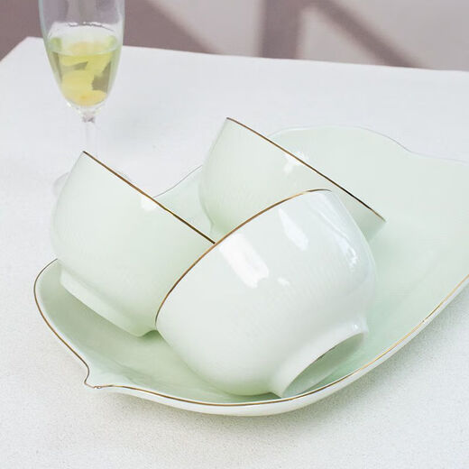 Meikejie ceramic bowl household Baichuan Jasper new single light luxury gold-rimmed tableware noodle bowl dish bowl plate rice bowl simple Baichuan Jasper 5-inch bowl 10 pieces