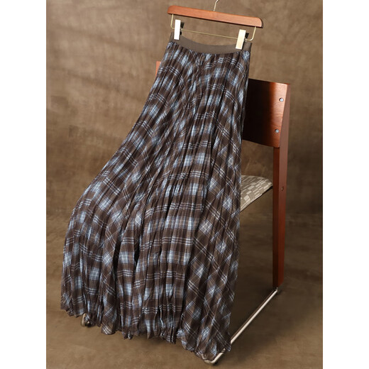 Light luxury British plaid skirt for women 2025 autumn new a-line skirt high-end pleated skirt mid-length skirt blue one size fits all recommended 80-155 Jin Jin equals 0.5 kg
