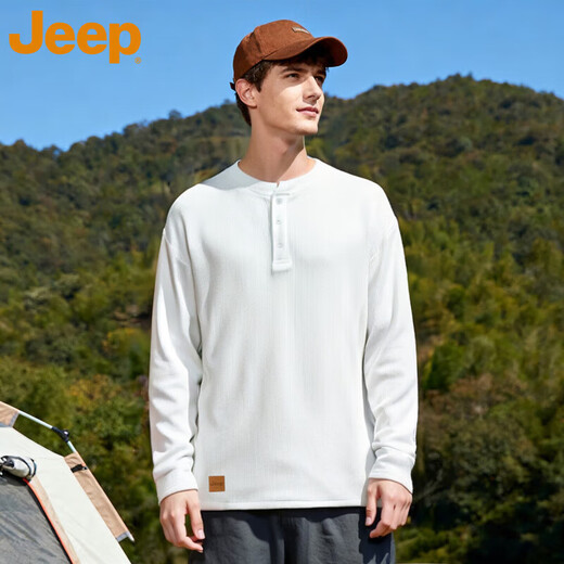 Jeep (JEEP) American brand Henry collar long-sleeved T-shirt men's 2025 spring and autumn bottoming shirt new loose sports top men white M 90-110Jin Jin equals 0.5 kg