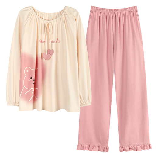 Yiduo couple pajamas women's autumn and winter with chest pad pure cotton long-sleeved princess style cartoon cute men's home wear set