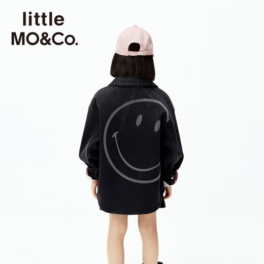 Little MO&Co.Smiley joint series little moco children's clothing 25 new Q warm velvet volcanic rock denim shirt parent-child denim black Q warm velvet volcanic rock 140 140/68
